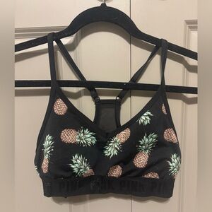 Pink Black Pineapple Print Sports Bra